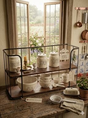 Hobby Lobby Industrial Farmhouse 2-Tier Wood & Wire Wall Shelf